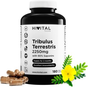 Ausdauer & Energie – Tribulus Terrestris 2250 mg. 180 Vegan Capsules for a 2-Month Treatment Natural Extract with 90% Saponins with High Active Ingredient Content. Made by HIVITAL