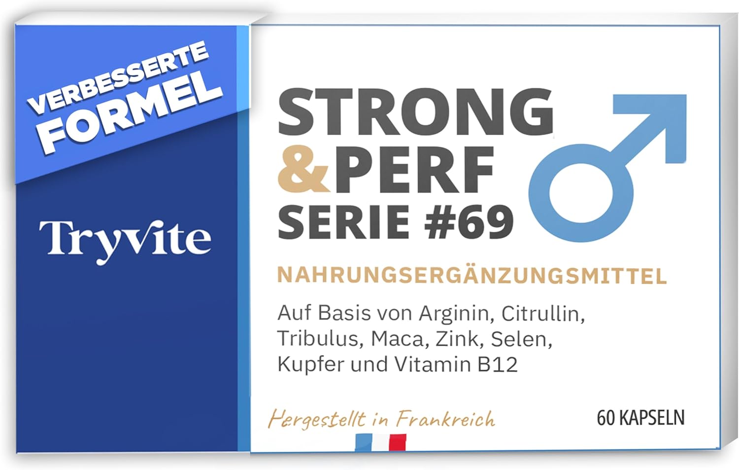 Ausdauer & Energie – 60 Blue Capsules for Men | Quick Starting Formula for an Active Lifestyle | With Ginseng, Maca, Arginine, Citrulline & Zinc | TRYVITE STRONG & PERF