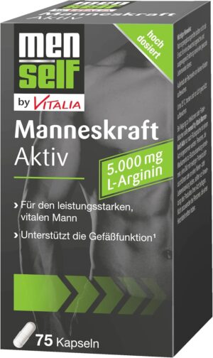 Ausdauer & Energie – Menself Manneskraft Active (75 Capsules) - with L-Arginine + Vitamin C - 5000 mg L-Arginine per Daily Dose - Supports Vascular Function & Vitality - Suitable for Weight Sports