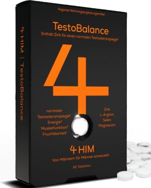 Ausdauer & Energie – 4 HIM TestoBalance - for a Normal Testosterone Levels, Energy and Muscle Function - with Zinc + Magnesium + B6 Complex, L-Arginine, Ginseng and Selenium - 60 Vegan Tablets