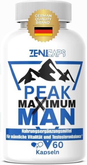 Potenzmittel & Standfestigkeit – Peak Maximum Man Original | For Active Men - With Zinc for Testosterone Levels* | Easy to Use | with L-Arginine, Tribulus Terrestris, Maca, Ashwaganda