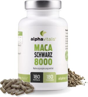 Ausdauer & Energie – Maca Black 4000 mg per Daily Dose - 180 Maca Capsules - Maca Extract Vegan, High Dose and No Magnesium Stearate - Quality Made by alphavitalis