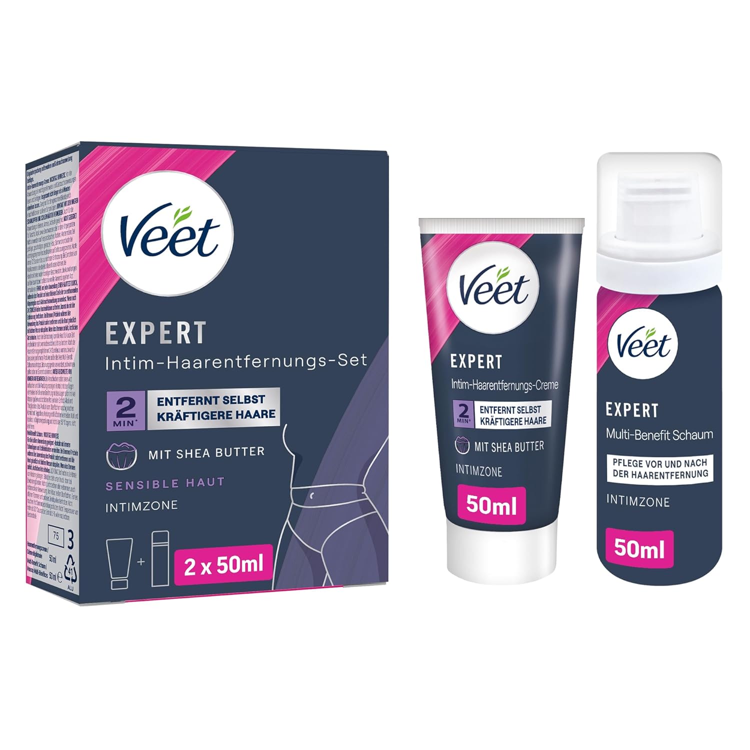 Penisvergrößerung & Pflege – Veet Expert Intimate Hair Removal Set - Hair Removal Cream for Intimate Areas Including Multi-Benefit Foam - 2 x 50 ml