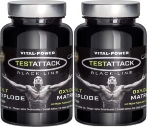 Ausdauer & Energie – B.P.V - Testattack 120 Capsules = 96g - Extremely Hardcore Booster - Combination Product Very Popular with Men for Lust - Love - Passion and More...