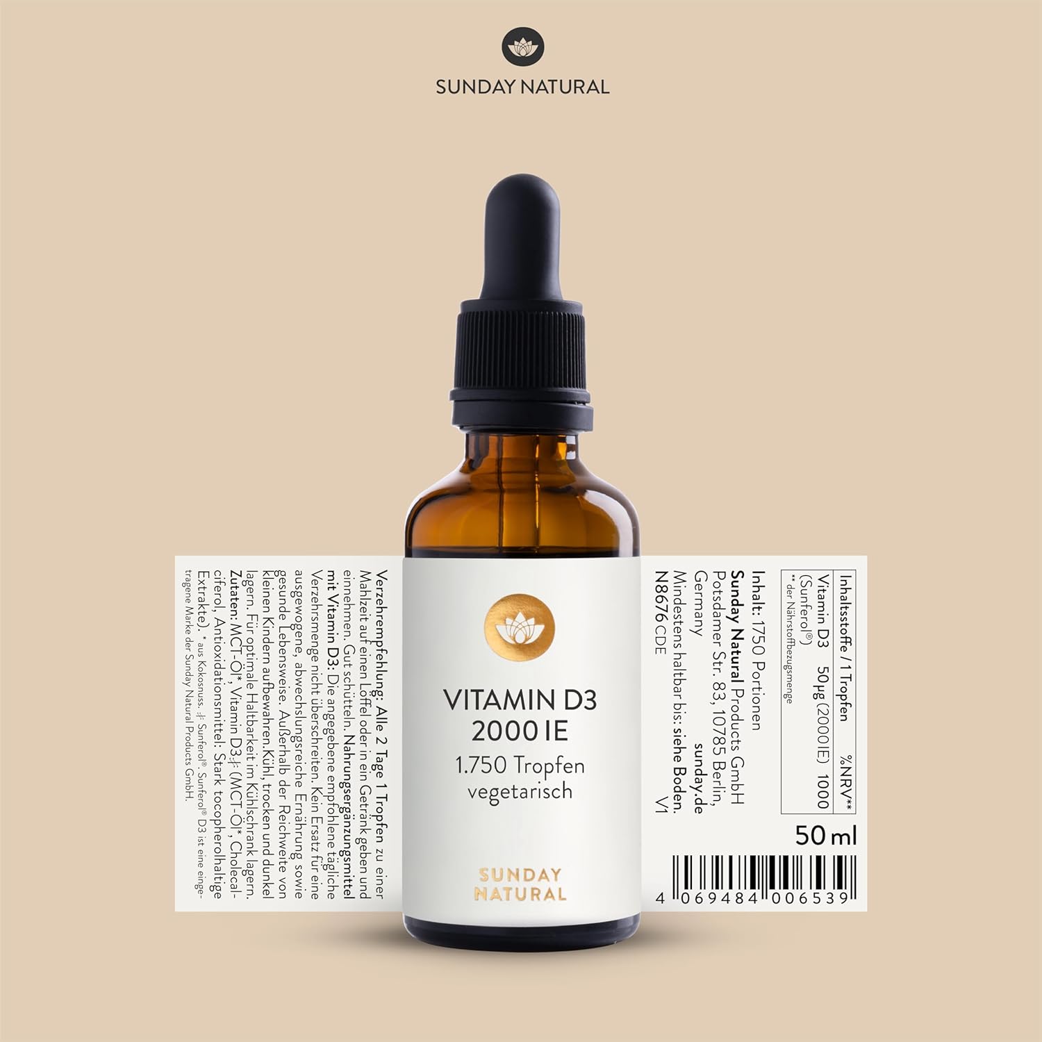 Ausdauer & Energie – SUNDAY NATURAL Vitamin D3 Drops High Dose - 2000 IU Sunferol D3 per Drop - Premium Vitamin D High Dose Dissolved in MCT Coconut Oil, Long-Term Supply (50 ml), Laboratory Tested – Bild 6