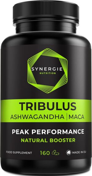 Ausdauer & Energie – Tribulus Terrestris Fruit Extract with 90% Saponins, Ashwagandha 10:1, Black Maca 10:1, Zinc, Selenium, Calcium & Vitamin D - 160 Capsules - Dietary Supplement by Synergie Nutrition