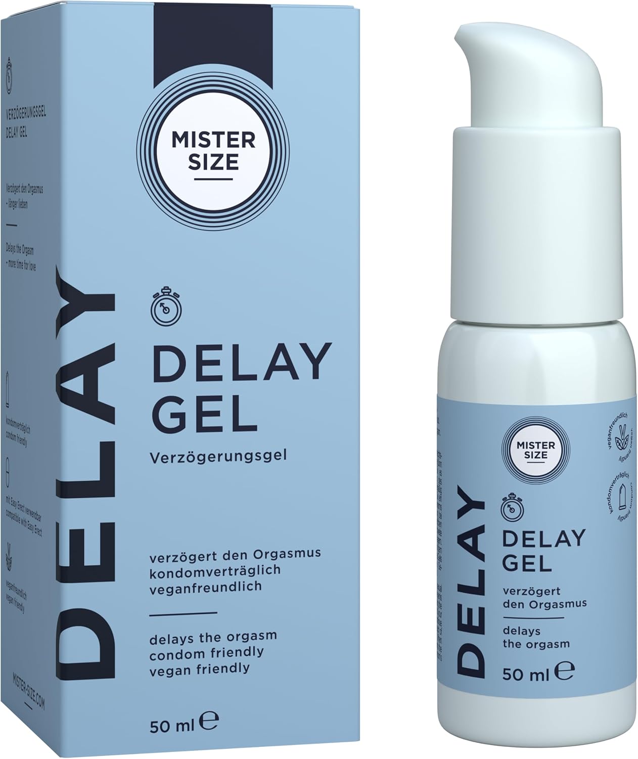 Penisvergrößerung & Pflege – Mister Size Delay Gel 50 ml - Delay Gel with Clove Oil and Laureth-9, Cooling, Skincare, Condom and Toy Safe