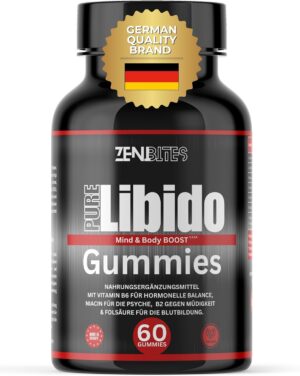 Ausdauer & Energie – Pure Libido Gummies, Vegan, Vegetable Booster for Men with Vitamin B6 for Hormonal Balance, Niacin for the Psyche, B2 Against Fatigue & Zinc for Normal Fertility