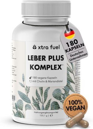 Ausdauer & Energie – Liver Complex - 180 Capsules High Dose - with Milk Thistle (80% Silymarin), Artichoke, Dandelion & Choline for the Normal Function of the Liver - Laboratory Tested, Vegan & Certified