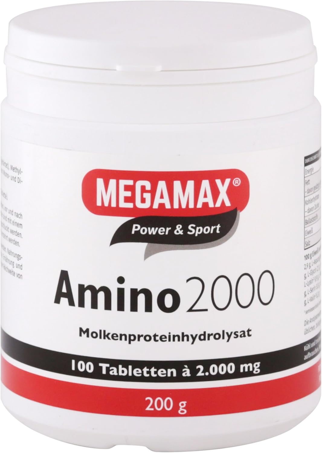 Ausdauer & Energie – Megamax Amino 2000 Amino Acid Tablets, 100 Tablets, Pure Whey Protein Hydrolysate, Amino Acids Complex with (BCAA & EAA) and 7 Essential Aminos, Muscle Building, for Strength Sports and Bodybuilders PZN 0027619