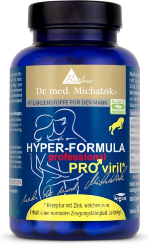 Ausdauer & Energie – Hyper-Formula Professional PRO viril according to Dr. Michalzik® - special formula with Muira puama, arginnin base, ashwaganda, cordyceps and organically bound zinc - no additives - from BIOTIKON®