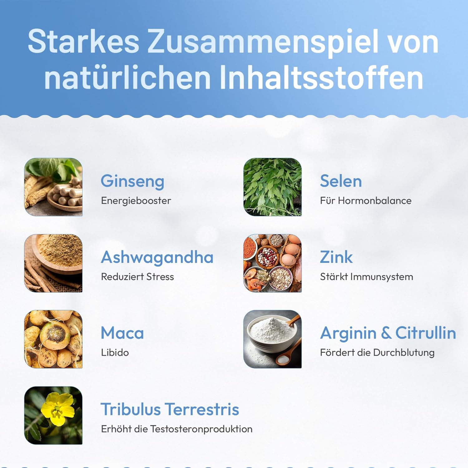 Potenzmittel & Standfestigkeit – VOXAN - Complex for Men - High Dose and Natural - More Power, Energy and Endurance - 90 Capsules - With Ginseng, Ashwagandha, Maca, Tribulus Terrestris, Zinc, Selenium and Arginine – Bild 3