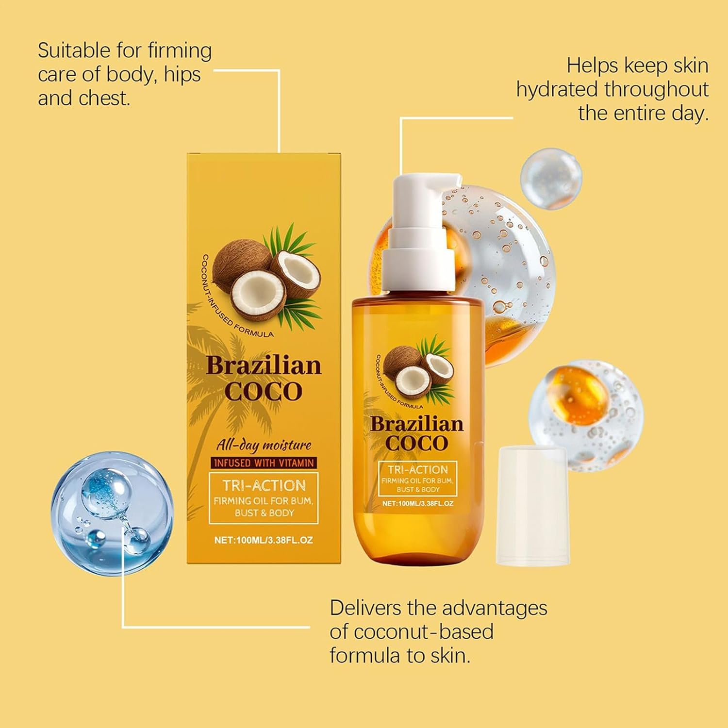 Penisvergrößerung & Pflege – Brazilian Coconut Body Oil - Firming Moisturizer with Organic Butter, Lightweight and Non-Greasy Care for Hydrated, Radiant Skin for Men and Women – Bild 3