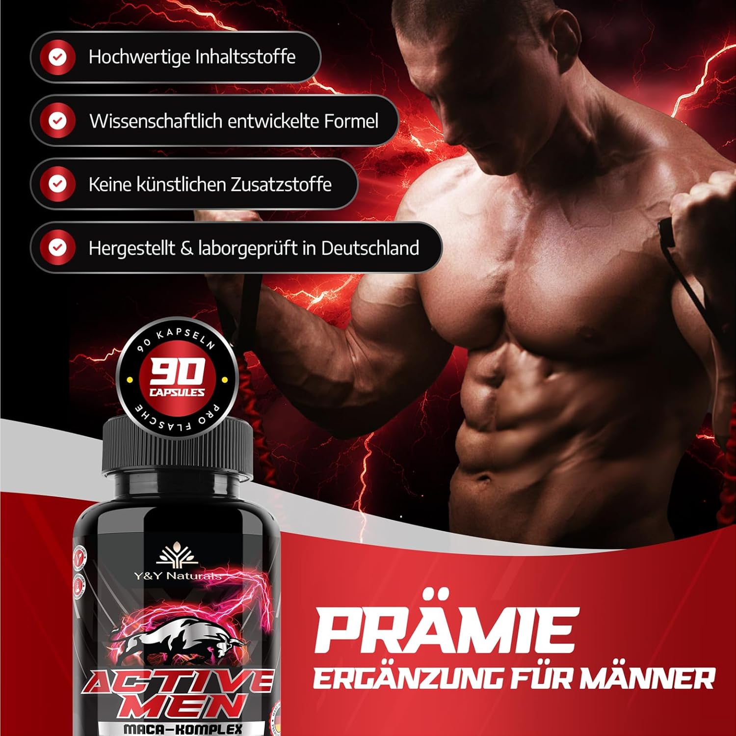 Ausdauer & Energie – Men's Testosterone¹ Capsules - 10-in-1 Complex High Dose with Zinc & Maca 20:1 Extract | Tribulus, Fenugreek, Cordyceps | Made in Germany | Laboratory Tested & Vegan – Bild 5