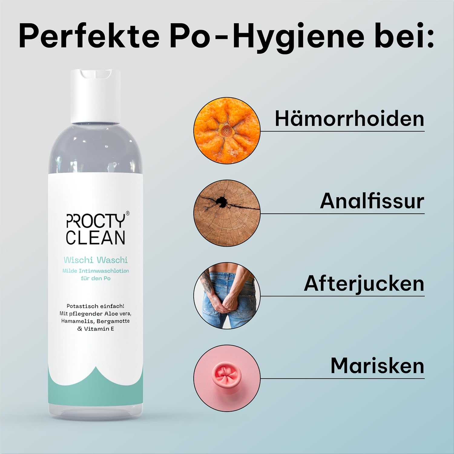 Penisvergrößerung & Pflege – Wischi Waschi Mild Intimate Wash Lotion for the Buttocks Gentle Wash Lotion pH Neutral with Aloe Vera, Vitamin E & Witch Hazel for Hemorrhoids and Fissure – Bild 2