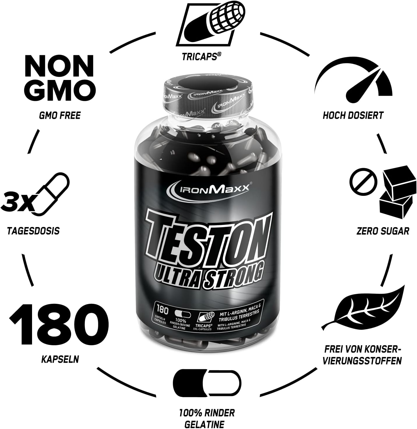 Ausdauer & Energie – Ironmaxx TESTON Ultra Strong 180 Capsules 1 x 0.135 kg – Bild 4
