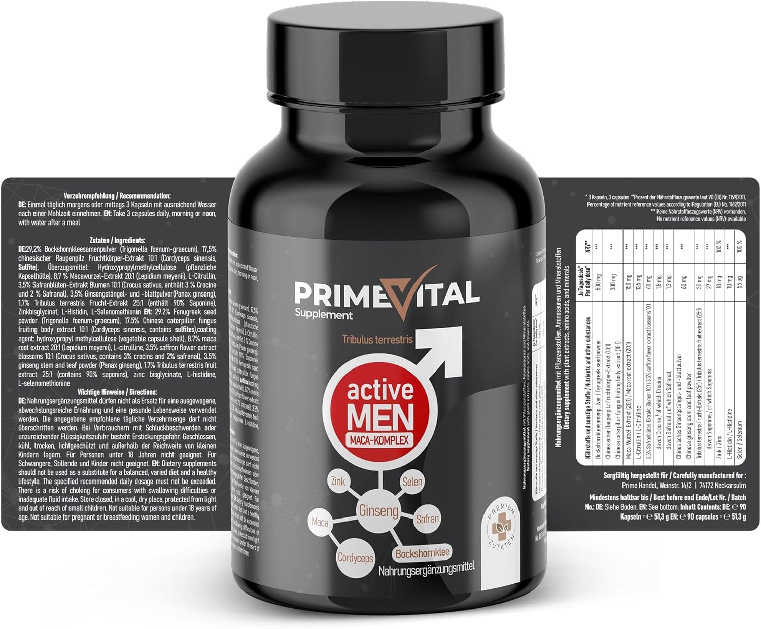 Ausdauer & Energie – Maca Capsules High Dose I Men's Testosterone¹ I Active Men I Maca with Tribulus Terrestris, Cordyceps, Fenugreek, Zinc, Ginseng, Saffron, Selenium - 90 Kps. – Bild 7