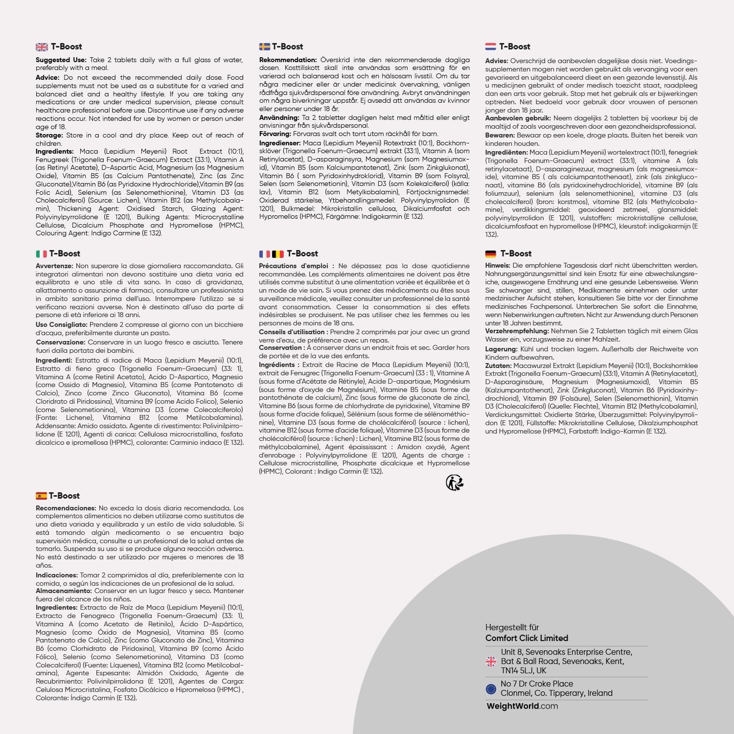 Ausdauer & Energie – T Boost - With Zinc, Maca Extract, Magnesium, Fenugreek - Dietary Supplement - 180 Vegan Tablets - 3 Months Supply - Free from Magnesium Stearate - WeightWorld – Bild 6