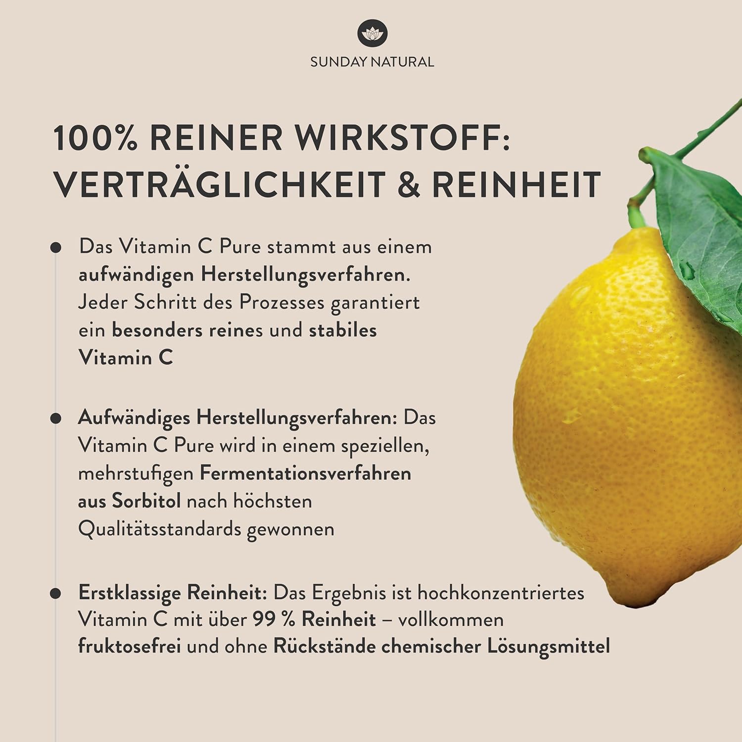 Ausdauer & Energie – SUNDAY NATURAL Pure Vitamin C High Dose - Pure Vitamin C 1000 mg per Capsule - High-Quality Ascorbic Acid with ≥ 99% Purity - 240 Vegan Capsules - Laboratory Tested, No Other Additives – Bild 4