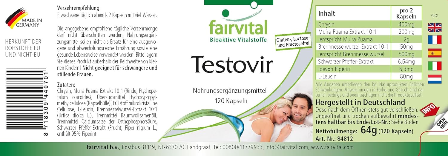 Ausdauer & Energie – Testovir with Muira Puama (Potency Wood) and Chrysin 120 Capsules – Vegetarian – Man On A Natural Basis – Bild 7