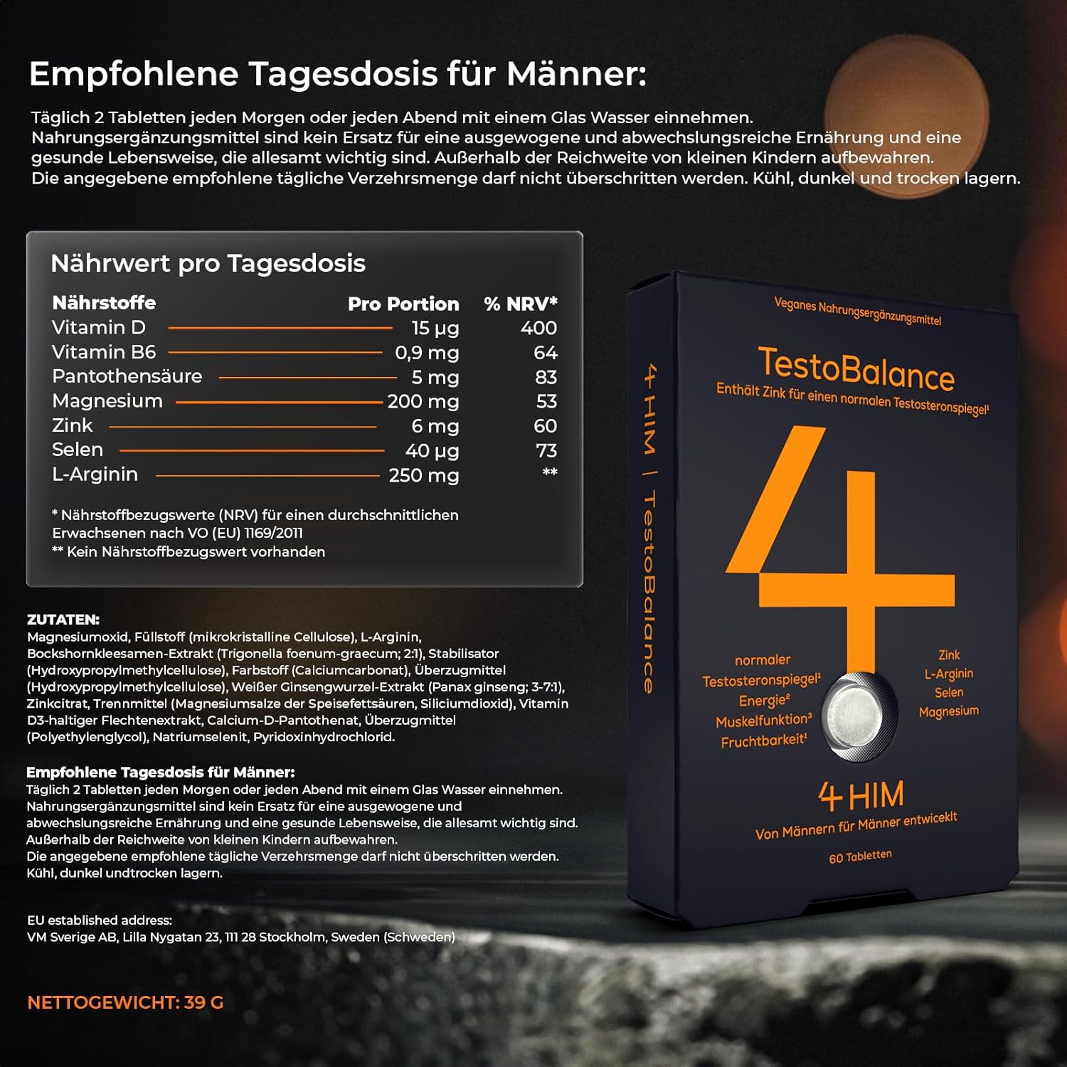 Ausdauer & Energie – 4 HIM TestoBalance - for a Normal Testosterone Levels, Energy and Muscle Function - with Zinc + Magnesium + B6 Complex, L-Arginine, Ginseng and Selenium - 60 Vegan Tablets – Bild 9
