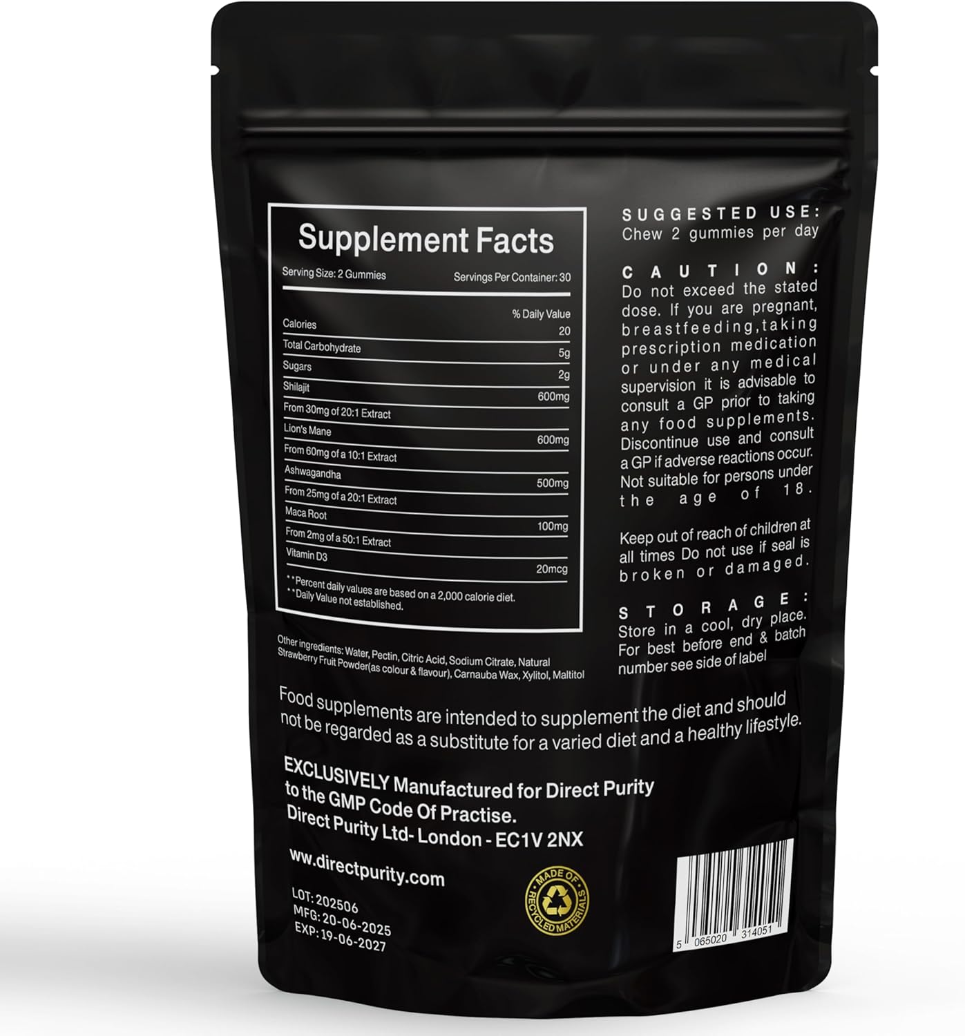 Ausdauer & Energie – NueroBoost™ 5-in-1 Wellness-Fruchtgummis – Ashwagandha 500 mg, Shilajit 600 mg, Löwenmähnenpilz 600 mg, Maca-Wurzel 100 mg & Vitamin D3 20 mg – 60 Stück – Stress, Fokus, Energie & Immununterstützung – Bild 2