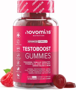 Ausdauer & Energie – Novomins Testo Boost Gummies - Vegan Testosterone Supplement for Men - Vitamin D, Tribulus Terrestris Extract, Zinc, Maca Root - Testosterone Booster for Normal Testosterone Levels - 60 Gummies