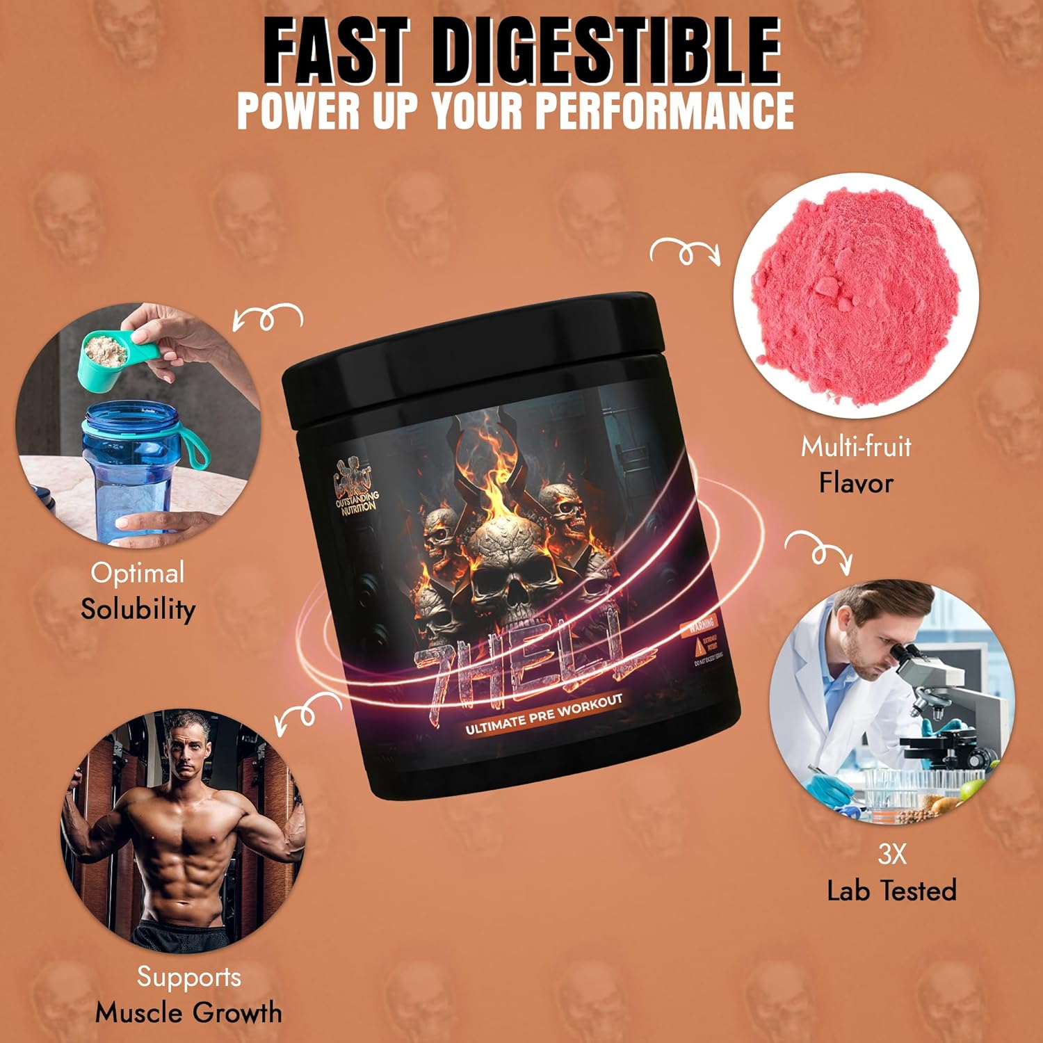 Ausdauer & Energie – 7Hell Pre Workout Booster with Creatine Monohydrate Vitamin B6 High Dose for Training Muscle Building Gym Fruit Punch 300 g – Bild 5