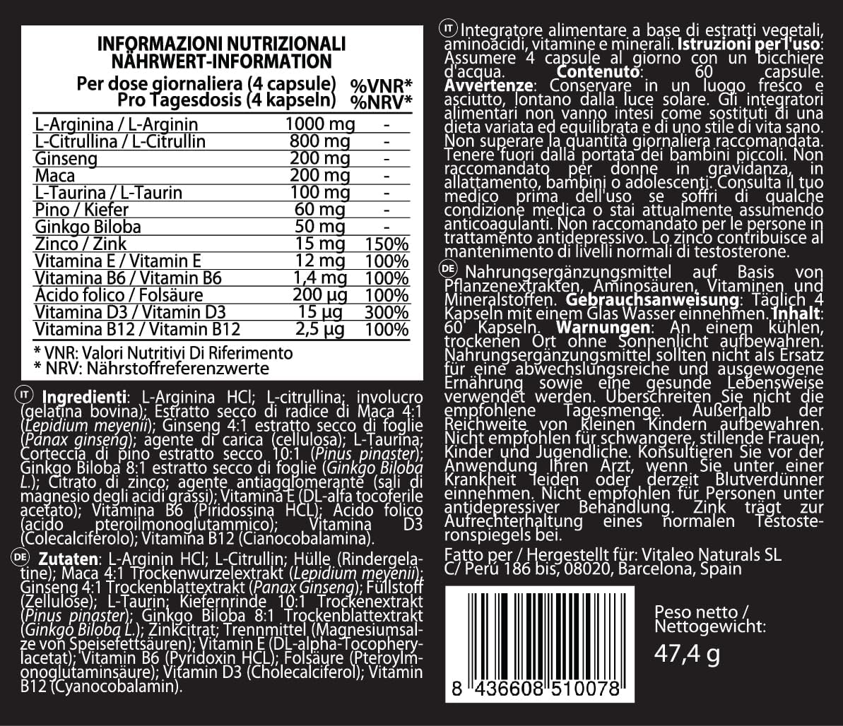 Potenzmittel & Standfestigkeit – ALPHAVIRIL - Extra Strong for Active Men - With L-Arginine, L-Citrulline, Ginseng, Maca, L-Taurine, Ginkgo Biloba, Pine, Zinc, Vitamin B, D and E – Bild 5
