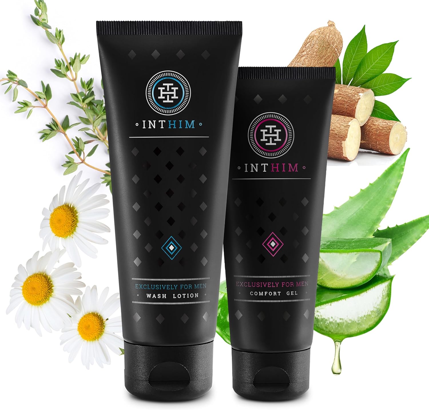 Penisvergrößerung & Pflege – IntHim Men's Anti-Inflammatory Intimate Care Set – Intimate Wash Lotion for Men + After Shave Intimate Cream for Men – pH Neutral & Free from Parabens and Allergens for Redness and Shaving Pimples