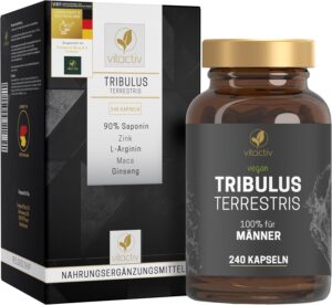 Ausdauer & Energie – VITACTIV Tribulus Terrestris 1500 mg - 240 Capsules - Tribulus Extract High Dose, 90% Saponin - Zinc for Testosterone Levels, Plus L-Arginine, Maca, Ginseng, Vitamin B6 - For Weight Training, Vegan