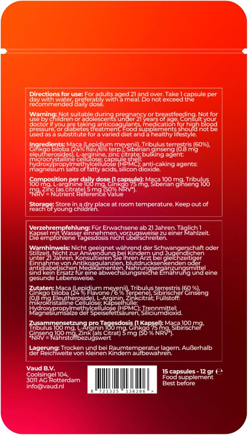 Potenzmittel & Standfestigkeit – Stamina Potency Capsules for Men - 15 Capsules - Maca, Tribulus, Ginkgo & Siberian Ginseng - Natural Potency Agent with L-Arginine & Zinc - Support for Male Vitality & Instant Effect – Bild 6