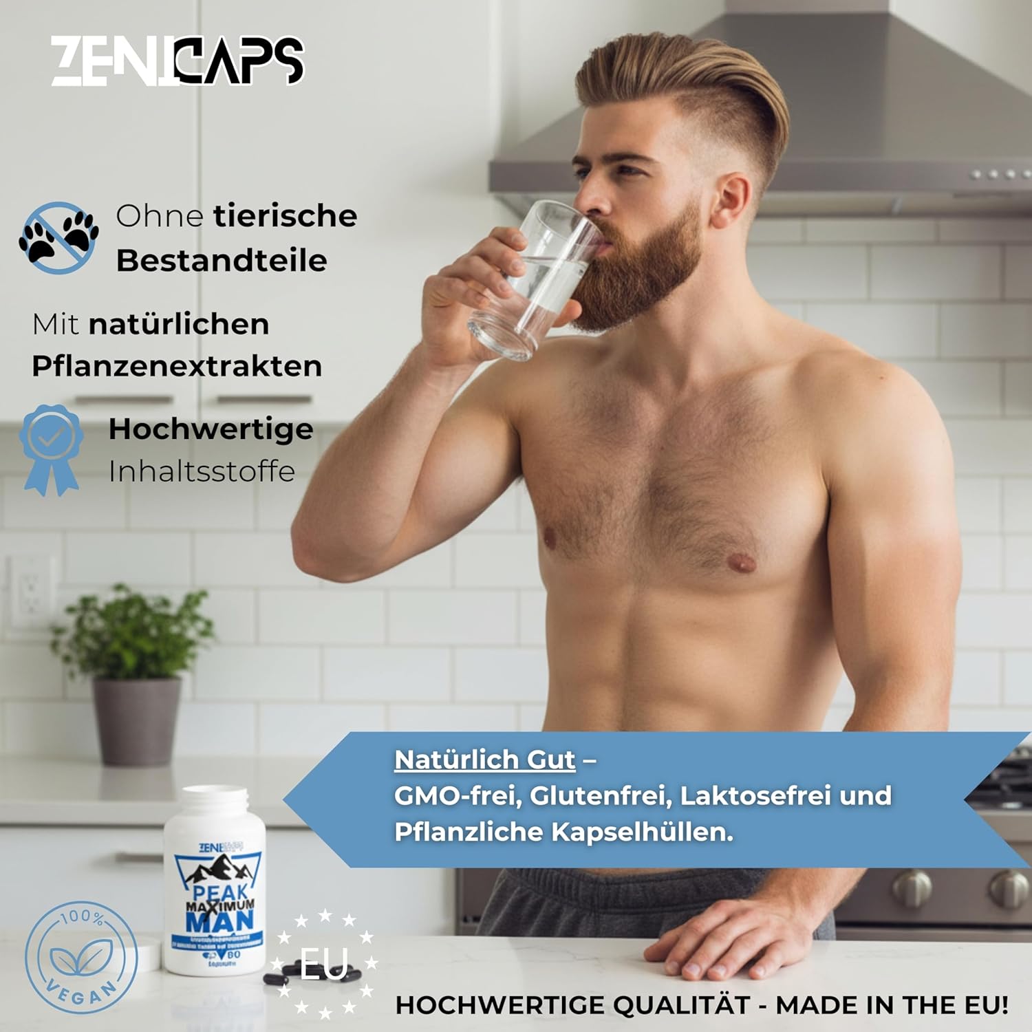 Potenzmittel & Standfestigkeit – Peak Maximum Man Original | For Active Men - With Zinc for Testosterone Levels* | Easy to Use | with L-Arginine, Tribulus Terrestris, Maca, Ashwaganda – Bild 7
