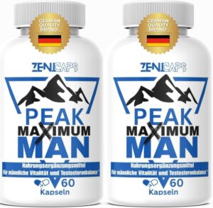 Potenzmittel & Standfestigkeit – Peak Maximum Man Capsules Original by ZENICAPS Pack of 2 - For Active Men - with Zinc for Testosterone Level* - with L-Arginine, Tribulus Terrestris, Maca, Ashwaganda - 120 Capsules