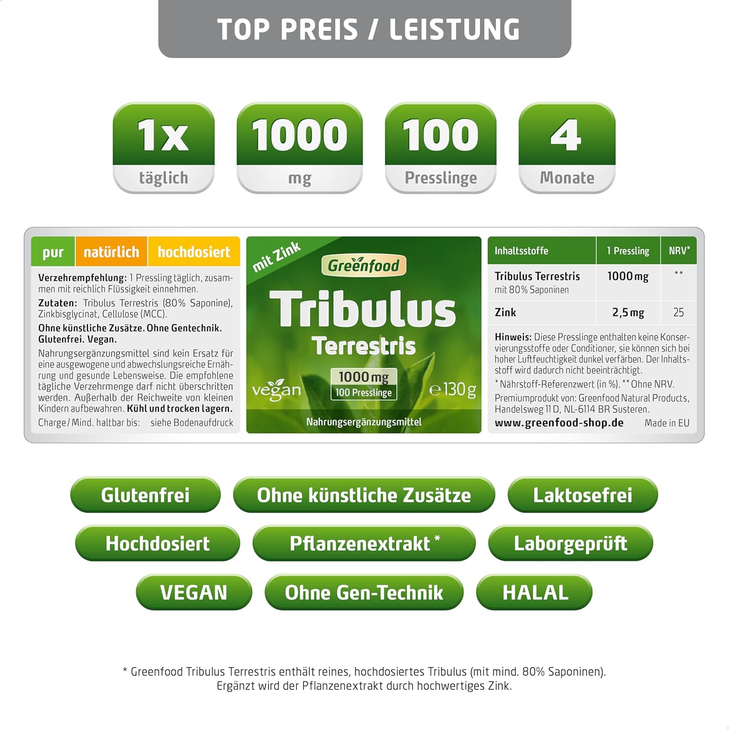 Ausdauer & Energie – Tribulus 1000 mg, Highly Dosed Extract (80% Saponins) Pellets – Natural Testosterone Booster. For more virility, Energy, Strength, Endurance, Burn Fat. No Artificial Additives. GM Free. Vegan., , , – Bild 2