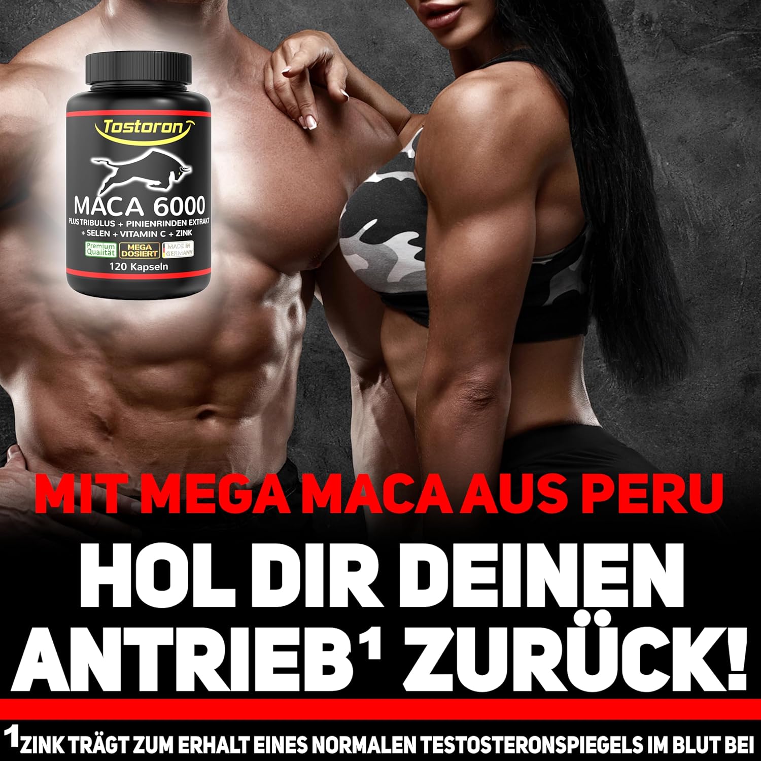 Ausdauer & Energie – Tostoron MACA 6000 high dosage - get the TOSTORON HAMMER direct to your home. 120 Capsules, Plus Tribulus, Pine Bark Extract, Vitamin C, Selenium, Zinc - Laboratory Tested, 1 Tin (1 x 100 g) – Bild 2
