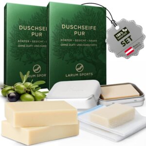 Penisvergrößerung & Pflege – larum sports Solid Shower Soap Men Pure - Solid Shower Gel - Soap for Hair, Body, Face - Solid Shampoo - Men's Natural Soap - Hero Set