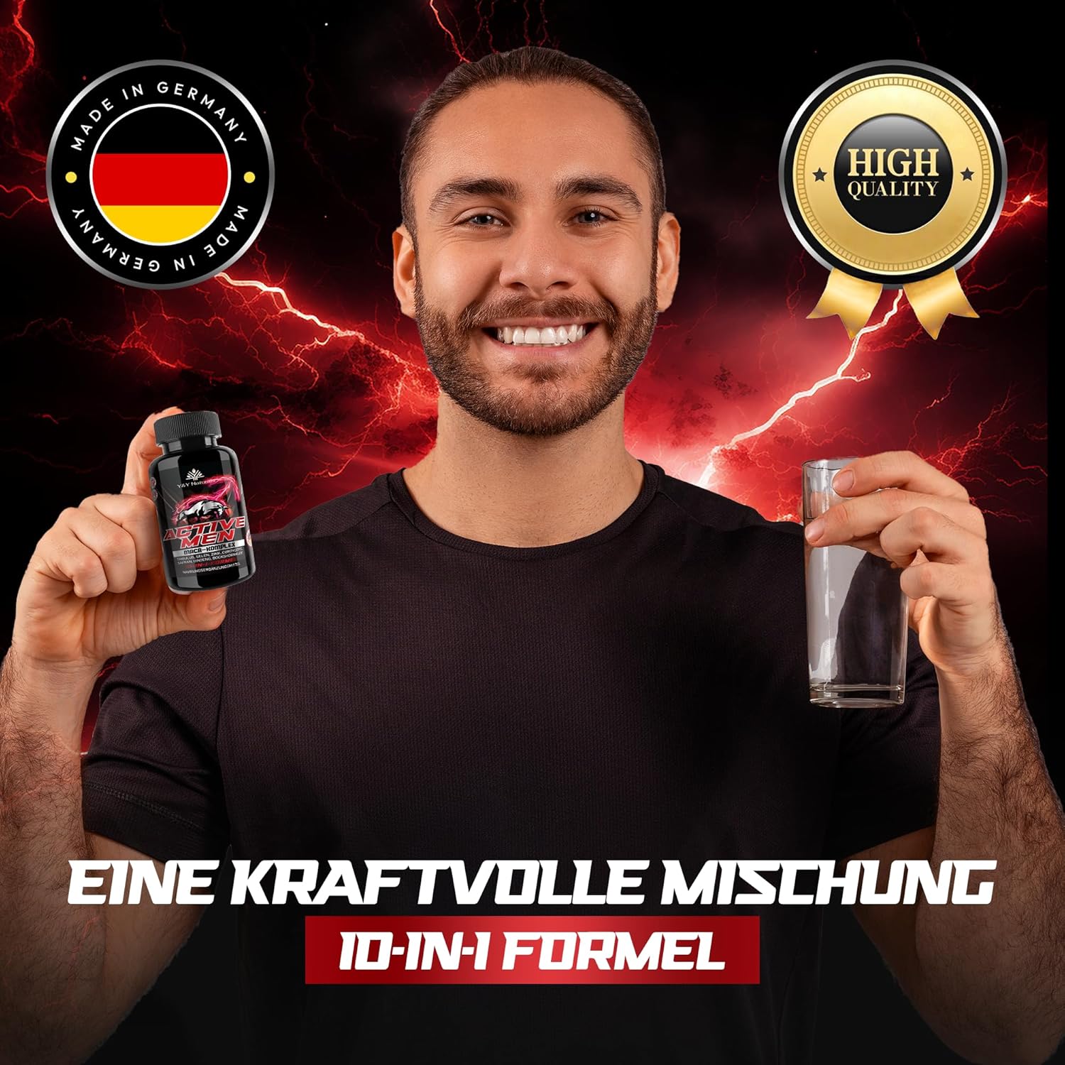 Ausdauer & Energie – Men's Testosterone¹ Capsules - 10-in-1 Complex High Dose with Zinc & Maca 20:1 Extract | Tribulus, Fenugreek, Cordyceps | Made in Germany | Laboratory Tested & Vegan – Bild 8