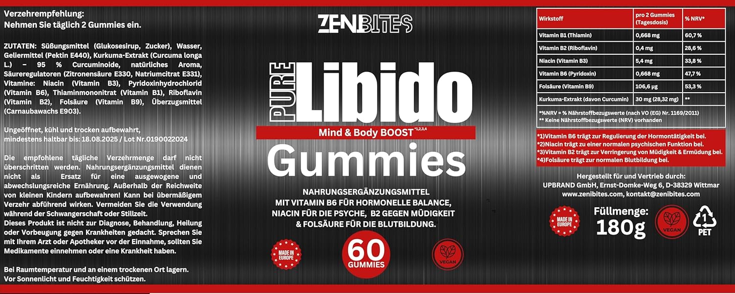 Ausdauer & Energie – Pure Libido Gummies, Vegan, Vegetable Booster for Men with Vitamin B6 for Hormonal Balance, Niacin for the Psyche, B2 Against Fatigue & Zinc for Normal Fertility – Bild 10
