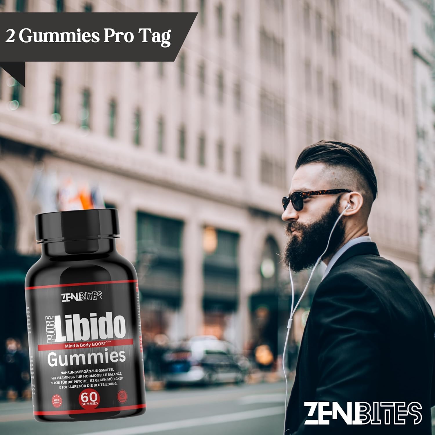 Ausdauer & Energie – Pure Libido Gummies, Vegan, Vegetable Booster for Men with Vitamin B6 for Hormonal Balance, Niacin for the Psyche, B2 Against Fatigue & Zinc for Normal Fertility – Bild 9