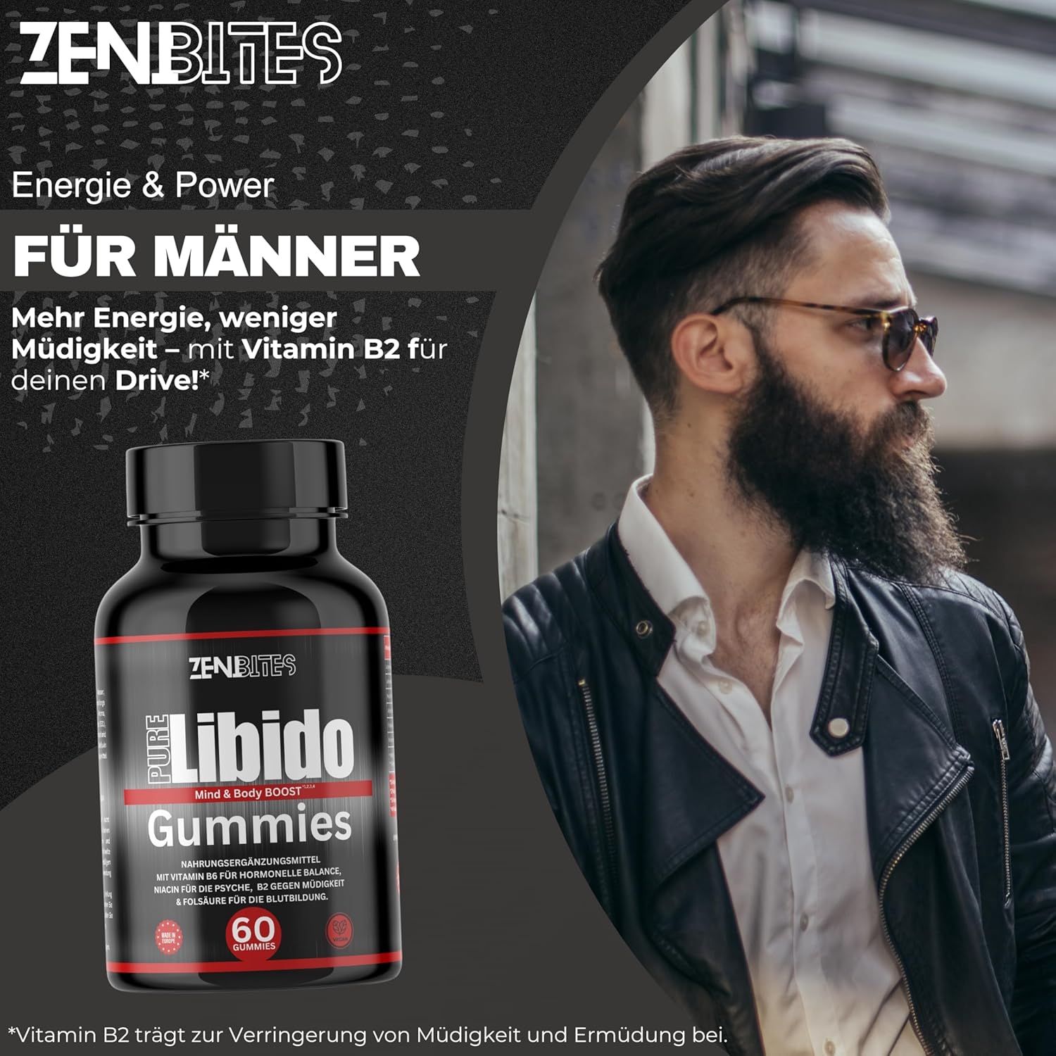 Ausdauer & Energie – Pure Libido Gummies, Vegan, Vegetable Booster for Men with Vitamin B6 for Hormonal Balance, Niacin for the Psyche, B2 Against Fatigue & Zinc for Normal Fertility – Bild 7