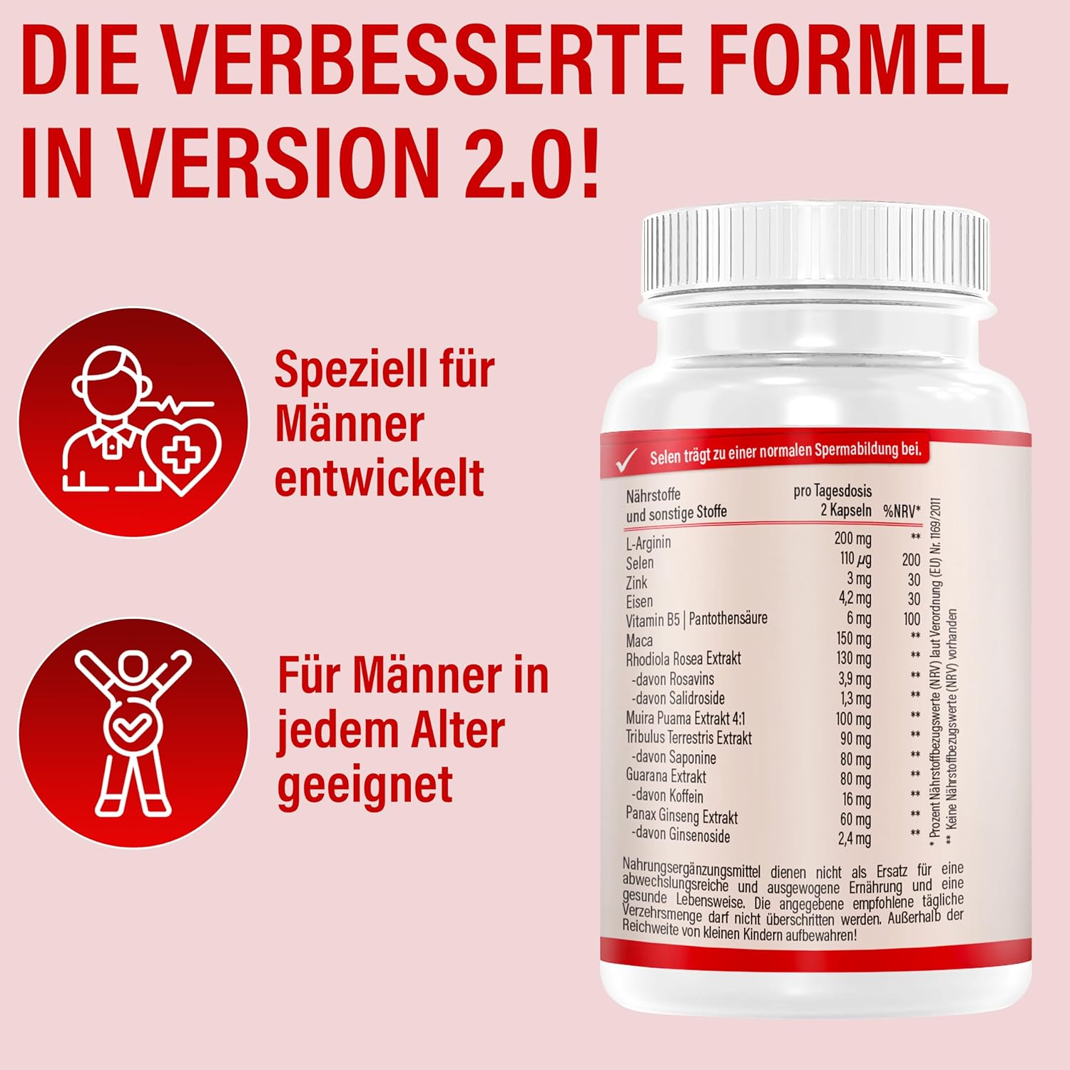Potenzmittel & Standfestigkeit – Vihado 4MEN direct 2.0 Men's Capsules Extra Strong Instant Formula High Dose with L-Arginine, Maca, Tribulus Terrestris, Ginseng, 60 Capsules – Bild 6