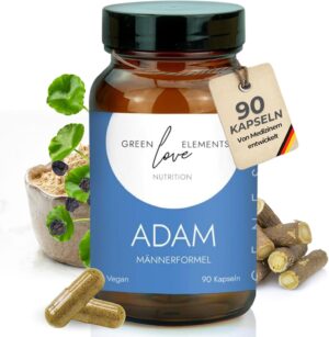 Ausdauer & Energie – Genesis ADAM Men's Complex - Men's Formula with Maca, Ashwagandha, Gotu Kola, idine, Amino Acids & More - 90 Vegan Capsules - Energy, Immune System & Wellbeing - Laboratory Tested - Made in