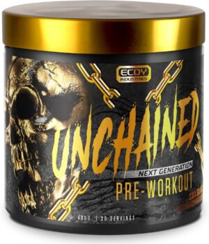Ausdauer & Energie – UNCHAINED Pre Workout Booster with Caffeine | 400 g | Fitness Booster with L-Arginine, L-Citruline Malate & Beta-Alanine | Preworkout Booster for 100% Focus, Pump & Energy | Cola Orange