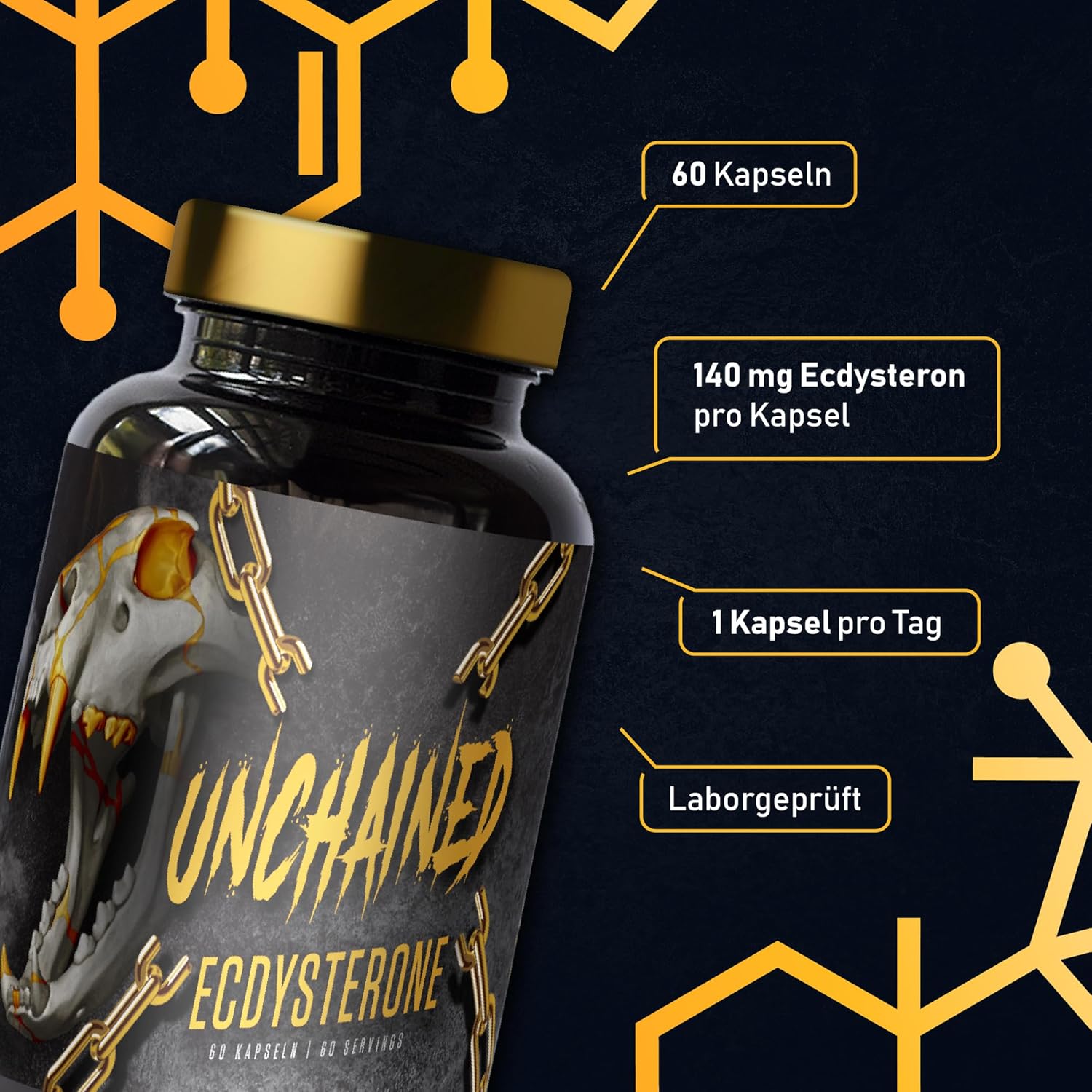 Ausdauer & Energie – UNCHAINED® - Ecdysterone Capsules High Dose / 140 mg Pure Beta Ecdysterone High Dose / Testosterone Booster Muscle Building / 60 Vegan Ecdysterone Capsules for Optimal Support during Bodybuilding – Bild 3