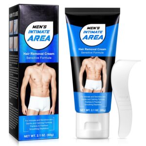 Penisvergrößerung & Pflege – Intimate Men's Hair Removal Cream, Extra Gentle Painless Hair Removal Cream for Sensitive Areas up to 60 g for Genitals, Bikini, Pubic Skin, Legs and Buttocks, Down Under, 24-Hour Hydration