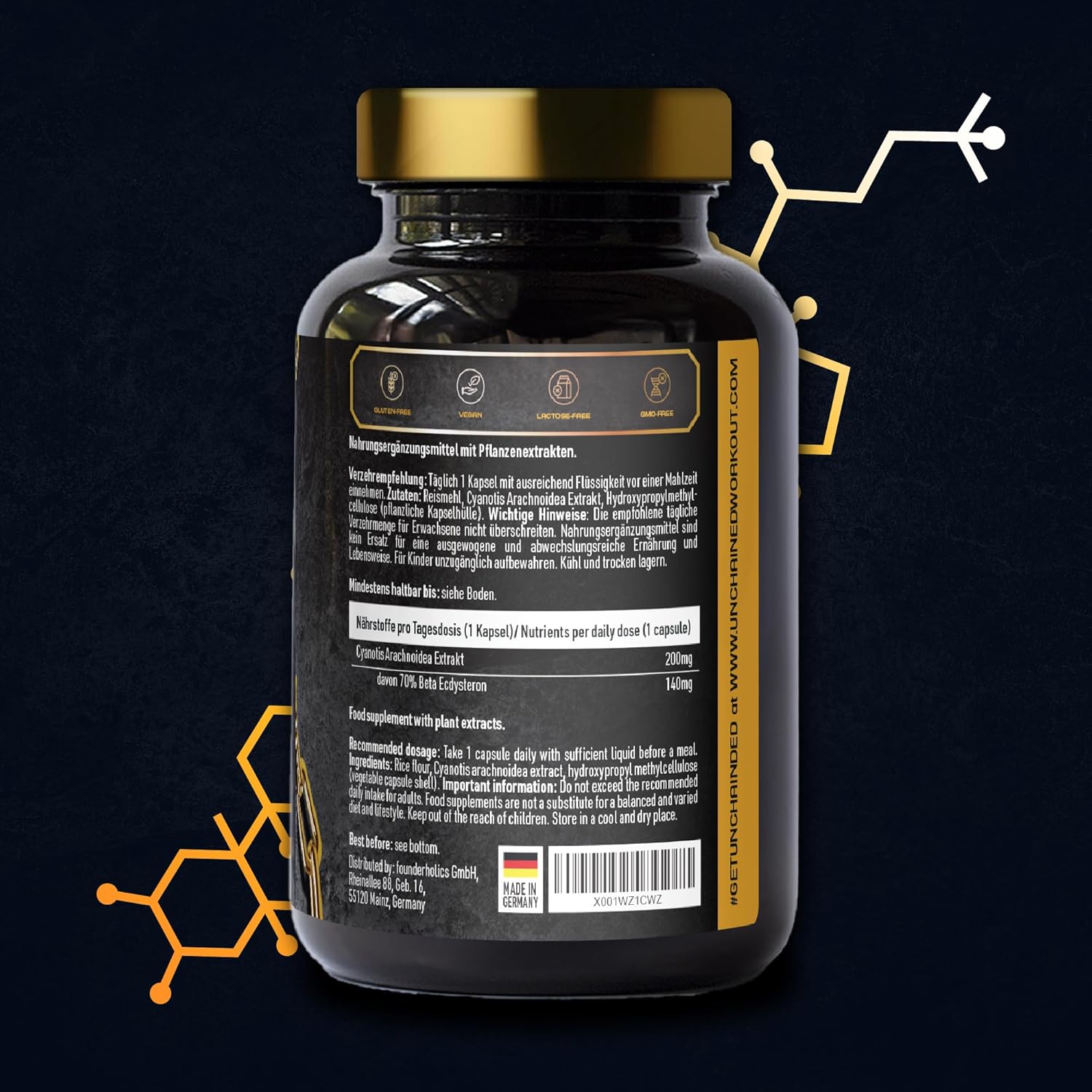Ausdauer & Energie – UNCHAINED® - Ecdysterone Capsules High Dose / 140 mg Pure Beta Ecdysterone High Dose / Testosterone Booster Muscle Building / 60 Vegan Ecdysterone Capsules for Optimal Support during Bodybuilding – Bild 7