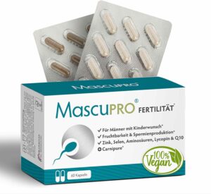 Ausdauer & Energie – MascuPro Fertility Man - Fertility - Sperm Production + 60 capsules + L-Carnitine Carnipure®, L-Arginine, Zinc + Vitamins Man, Desire to Have Children