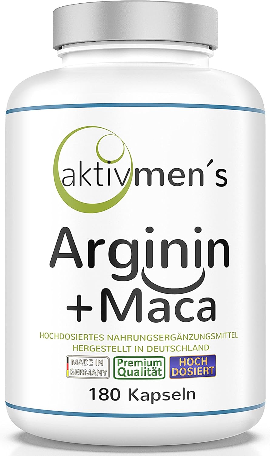 Potenzmittel & Standfestigkeit – Aktivmen Arginine + Maca High Dose – for Highly Active Men – Tested by Experts – 100% Vegan 180 Capsules, L-Arginine Base 3600 + Maca 6000 (Maca Root Extract 20:1) 1 Tin (1 x 140 g)