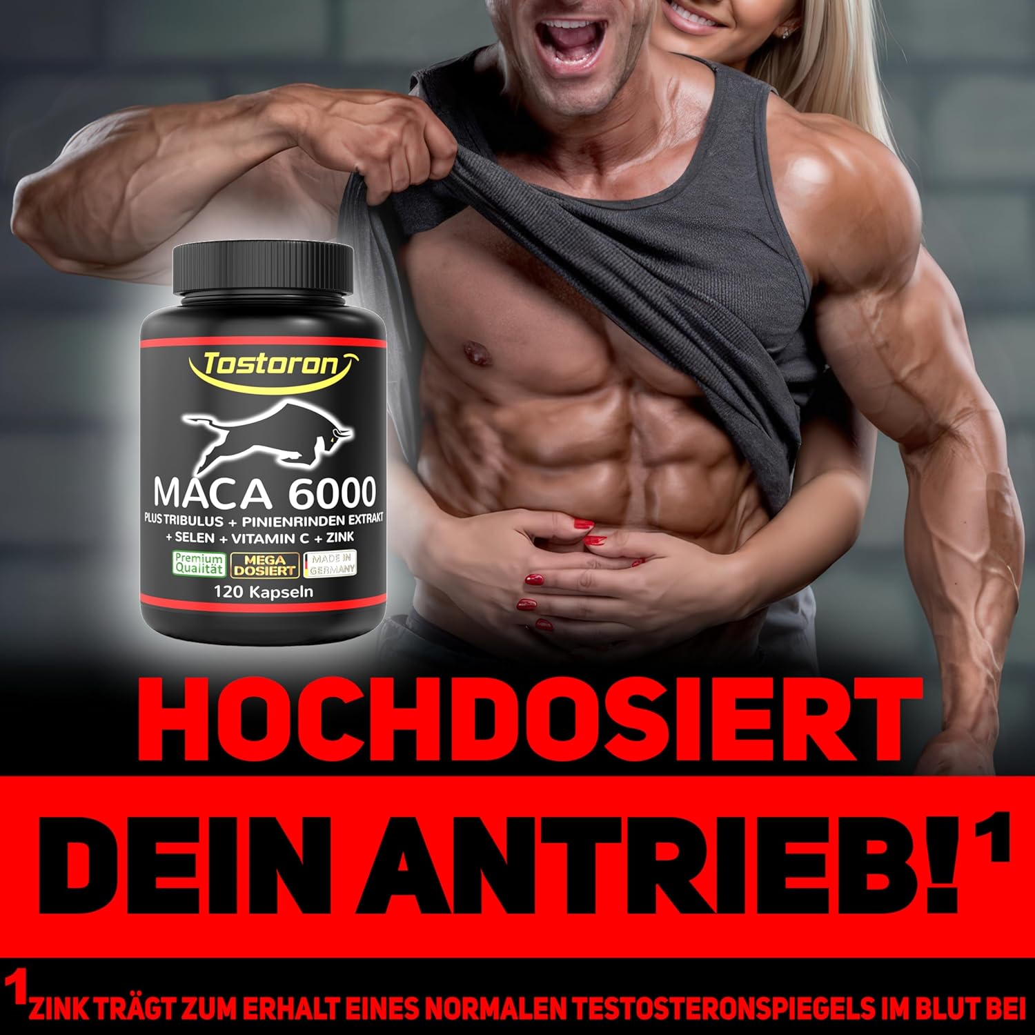 Ausdauer & Energie – Tostoron MACA 6000 high dosage - get the TOSTORON HAMMER direct to your home. 120 Capsules, Plus Tribulus, Pine Bark Extract, Vitamin C, Selenium, Zinc - Laboratory Tested, 1 Tin (1 x 100 g) – Bild 5